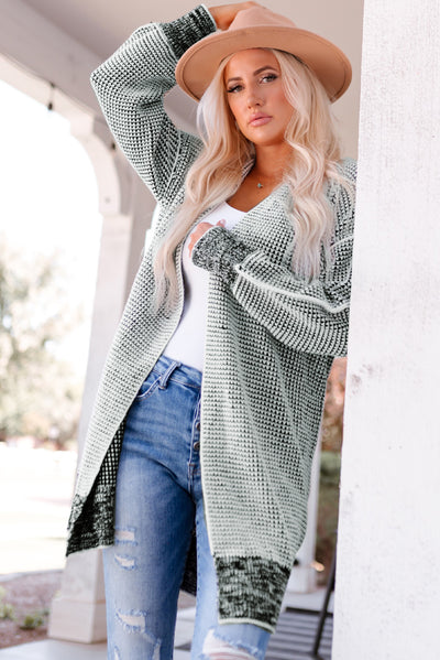 Pink Plaid Knitted Long Open Front Cardigan