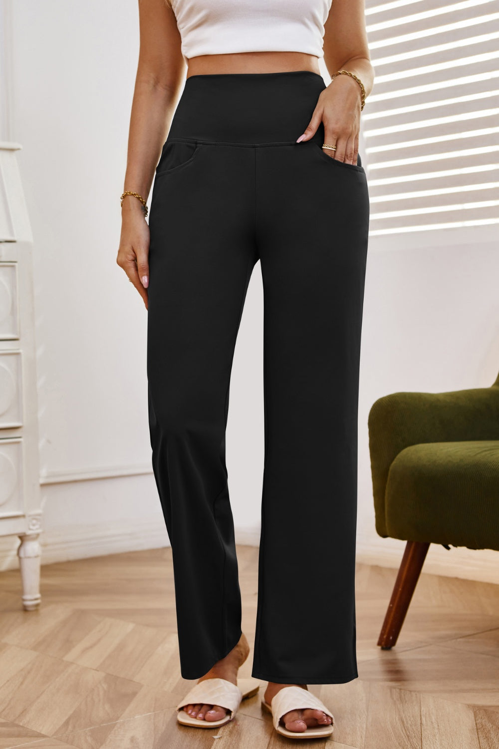 High Waist Wide Leg Pants with Pockets