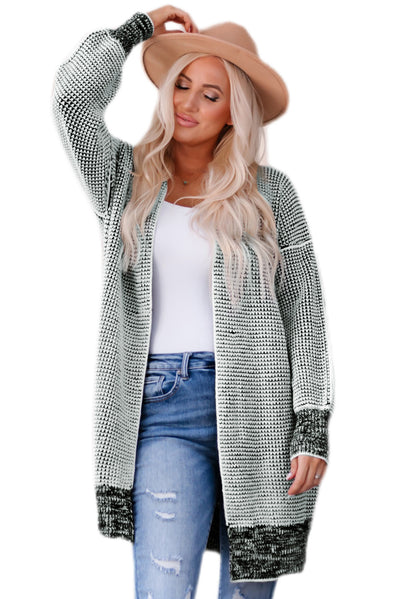 Pink Plaid Knitted Long Open Front Cardigan