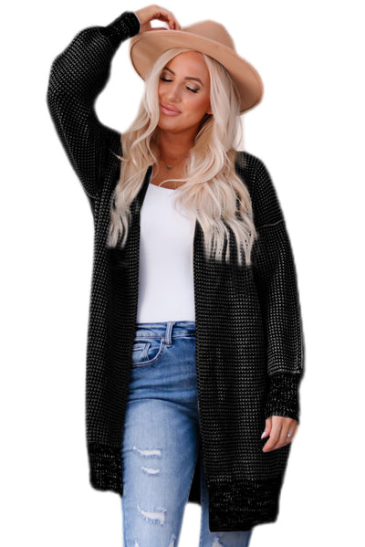 Pink Plaid Knitted Long Open Front Cardigan