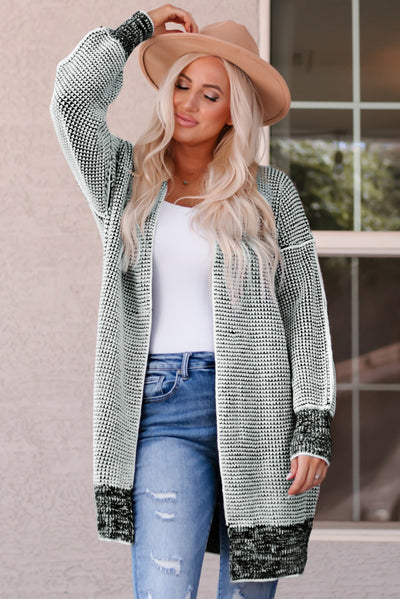 Pink Plaid Knitted Long Open Front Cardigan