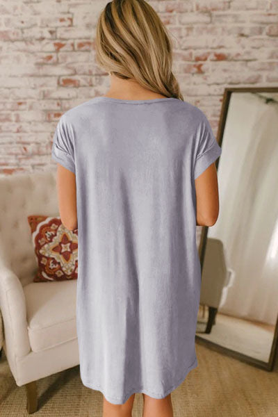 Blue V Neck Cuffed T-shirt Dress