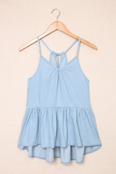 Sky Blue Spaghetti Straps Peplum Tank