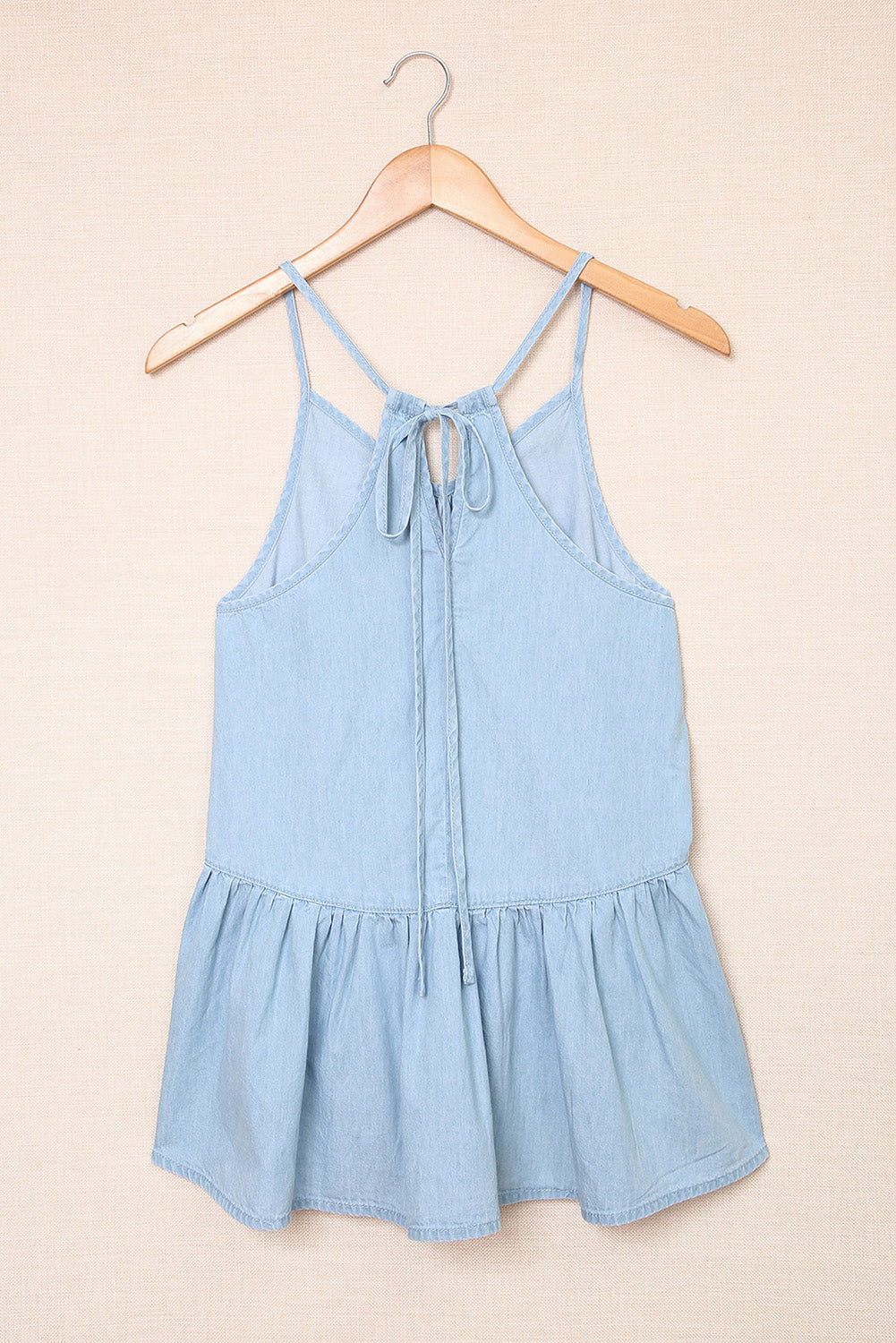 Sky Blue Spaghetti Straps Peplum Tank