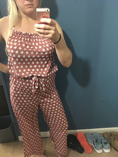 Pink Polka Dot Chiffon Overall Jumpsuit